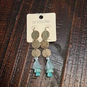 Andante Gold and Blue Tassel Earrings